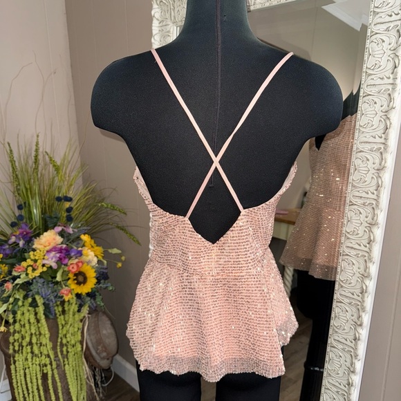 Express • Rose Gold Sequin Peplum Cami Blouse - Picture 8 of 10